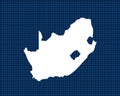 White map design isolated on blue neon grid with dark background of country South Africa - vector