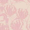 Tropical Leaves and Floral Background - Pink Fire Lily tropical Flowers