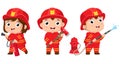 Cute fire fighter team cartoon with safety tools