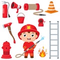 Set of firefighting elements cartoon