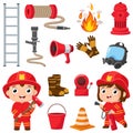 Set of firefighting elements cartoon