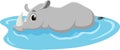 Cute rhino cartoon soaking in water