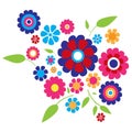 floral design in retro style with vibrant colors
