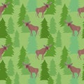 Forest and elk on it , green background and drawing of animal. Royalty Free Stock Photo
