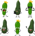 Cartoon zucchini squash vegetable character set