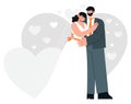 Happy just married couple on their wedding day. Flat vector illustration of smiling bride and groom together