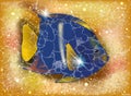 Tropical Yellowtail Blue Damsel fish summer party card, vector