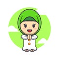 Cute girl moslem in ramadan cartoon vector illustration.