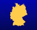 Blue gradient background, Yellow Map and curved lines design of the country Germany - vector