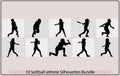Softball player silhouettes, Softball silhouettes,Set of Baseball player silhouette vector illustrations