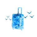 Carry-on luggage with seagulls isolated on white background for a traveler lifestyle concept