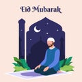Eid Mubarak Bangla English Typography and Calligraphy blue background. Eid ul-Fitr
