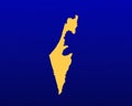 Blue gradient background, Yellow Map and curved lines design of the country Israel - vector