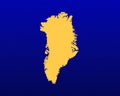 Blue gradient background, Yellow Map and curved lines design of the country Greenland - vector