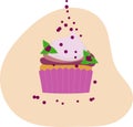 Sweet Pink Cupcake with Berries. Vector Illustration of Tasty Birthday Dessert