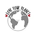 Love your planet - Hand drawn Earth Planet with heart. Royalty Free Stock Photo