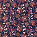 Colorful asian style flower pattern. Navy blue background floral tapestry. Paisley pattern with traditional Indian style Royalty Free Stock Photo