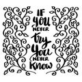 If you never try you never know, hand lettering. Royalty Free Stock Photo