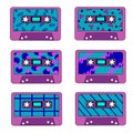 Collection of retro vintage audio music cassettes with magnetic tape. Vector illustration cassettes with different abstract design