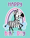 Happy Birthday - funny unicorn zebra and rainbow Royalty Free Stock Photo