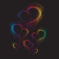 Abstract colorful love heart smoke on black background