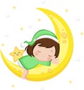 cute girl sleeping on the moon Free Vactor