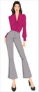 Women Croquis in Smart Uniform Fir and Flare Pants with Pussy Bow Top