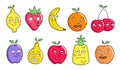 Set of funny summer crazy fruits as cartoon characters Royalty Free Stock Photo