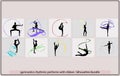 Young gymnast woman dance ribbon silhouette performing rhythmic gymnastics element,Set of rhythmic gymnastics silhouettes