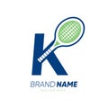 Letter K Initial Tennis Racket Logo Design Vector Icon Graphic Emblem Illustration Royalty Free Stock Photo