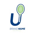 Letter U Initial Tennis Racket Logo Design Vector Icon Graphic Emblem Illustration Royalty Free Stock Photo