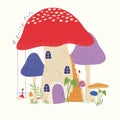 FAIRY TALE MUSHROOM TREE HOUSE GRAPHIC Royalty Free Stock Photo