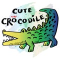 Cute crocodile hand drawing illustration.