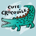 Cute crocodile hand drawing illustration.