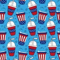 Amrican colors coffee cups seamless pattern - hand drawn take away coffee cups Royalty Free Stock Photo