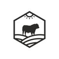Minimalist Cow Illustration Logo Design in Hexagonal Frame Royalty Free Stock Photo
