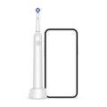 White Electric Toothbrush on Charger, Phone