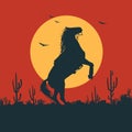 Mustang Horse sunset landscape scene cowboy Wild West. Royalty Free Stock Photo