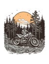 motorcycle in front of a forest Hand drawn illustration, motorcycle Hand drawn illustration design, tshirt design illustration Royalty Free Stock Photo