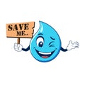 Water Drop holding up wood sign with word Save Me Royalty Free Stock Photo