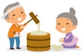 Old Couple Making Mochi Rice Cake