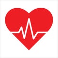 Red heart icon with sign heart beat. Vector illustration. Heart with ecg in flat outline style. flat icon for medical apps.