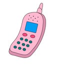 Cute and stylish retro mobile phone with buttons. Device 90s, 2000s. Vector illustration in flat style Royalty Free Stock Photo