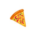 Pizza slice icon vector. Pizza slice with melted cheese. Slice of pepperoni pizza