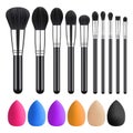 Set of Makeup Brushes and Sponges, Collection Tools for Visage