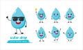 Funny Water Drop Different Face Expression Cartoon Character Set