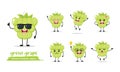 Funny Green Grape Different Expression Cartoon Character Set Royalty Free Stock Photo