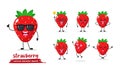Seven Funny Strawberry Cartoon Character With Happy Face