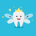 Tooth fairy wearing crown and holding a star magic wand