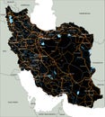 Detailed Iran road map with labeling.